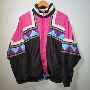 Vintage Lavon‎ Tracksuit Womens Large Pink Colorblock Windbreaker Retro 90s Flaw